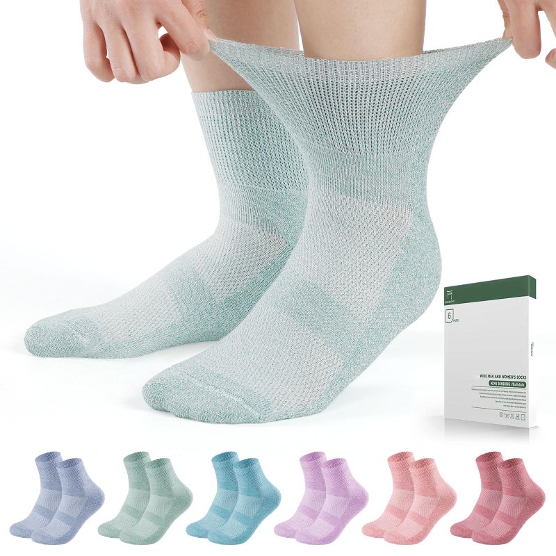Bulinlulu Diabetic Socks for Men Women,6 Pairs Non Binding Ankle Diabetic Socks for Women Men Size 7-9 9-11(Pure-Large) - Image 1