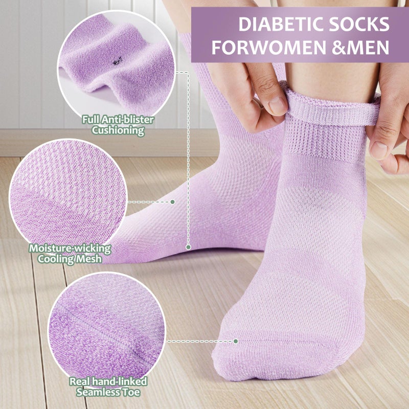 Bulinlulu Diabetic Socks for Men Women,6 Pairs Non Binding Ankle Diabetic Socks for Women Men Size 7-9 9-11(Pure-Large) - Image 3