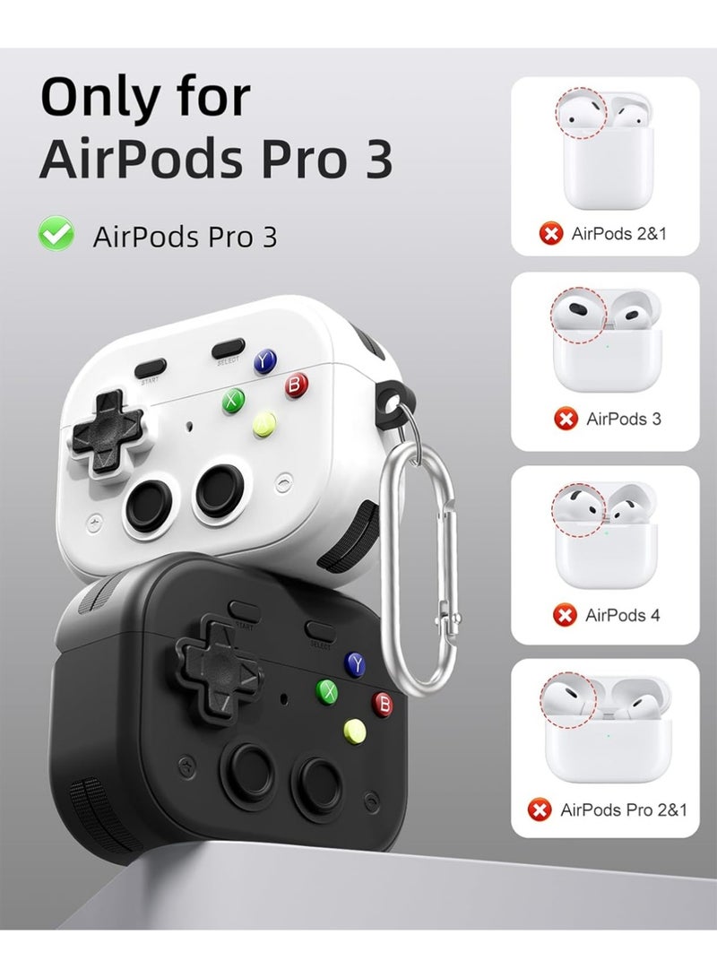 X-level Case for AirPods Pro 3 (2025) with Secure Lock Clip, Hard Shell Game Console Design Shockproof Protective Cover for Apple AirPod Pro 3rd Generation with Cleaner Kit & Keychain, White - Image 2