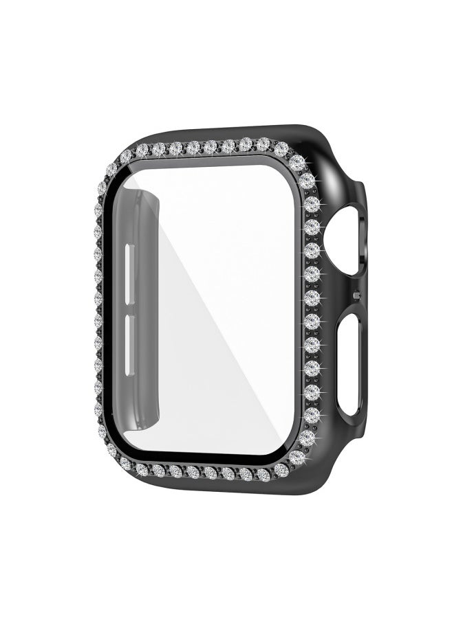 Generic - Suitable For Apple Watch Protective Case Watch Series2-10/SE Watch Single Row Diamond Tempered Film-Color:Single Row Drill Hollow Red (without Glass)-Exterior Dimension:S10- 42mm Without Packaging - Image 1