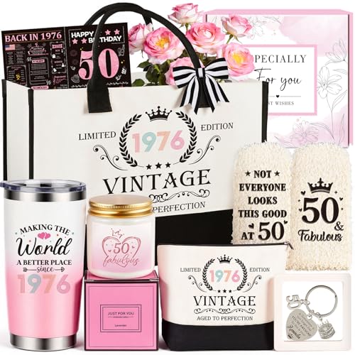Giftota 50th Birthday Gifts for Her, Vintage 1976 Happy 50th Birthday Gifts Basket for Women Unique Gift Ideas for 50 Year Old Women Mom, Wife, Sister, Friend, Colleague Funny Bthday Gift Turning 50 Year Old - Image 1