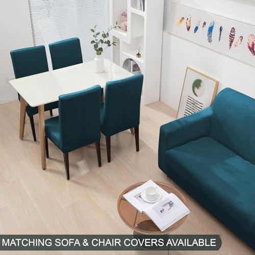 HOKIPO 200 GSM Premium Velvet 4-Pieces Stretchable Recliner Chair Cover 1 Seater Fully Covered Washable Furniture Protector, Peacock Blue (AR-4907-PBLU) - Image 5