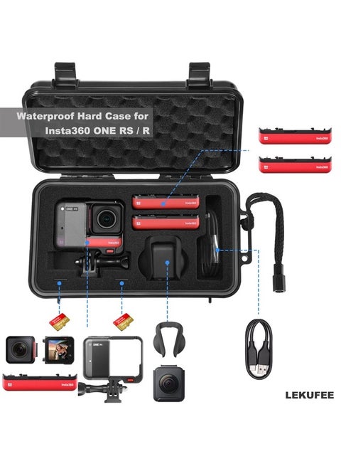LEKUFEE Portable Waterproof Hard Case For Insta360 ONE Rs Insta360 One R And More Insta360 One Action Camera Accessories Case Only Black Suitcase