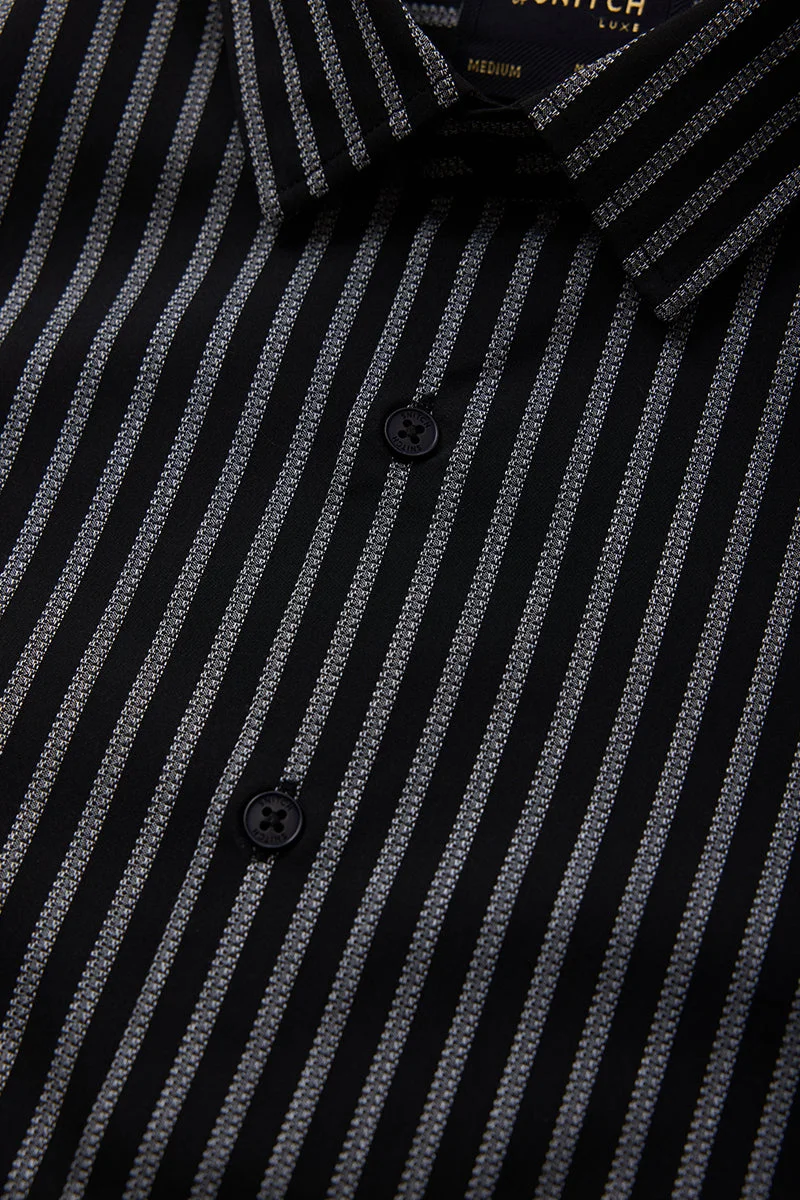 سنيتش Black Striped Long Sleeve Slim Fit Formal Luxe Shirt