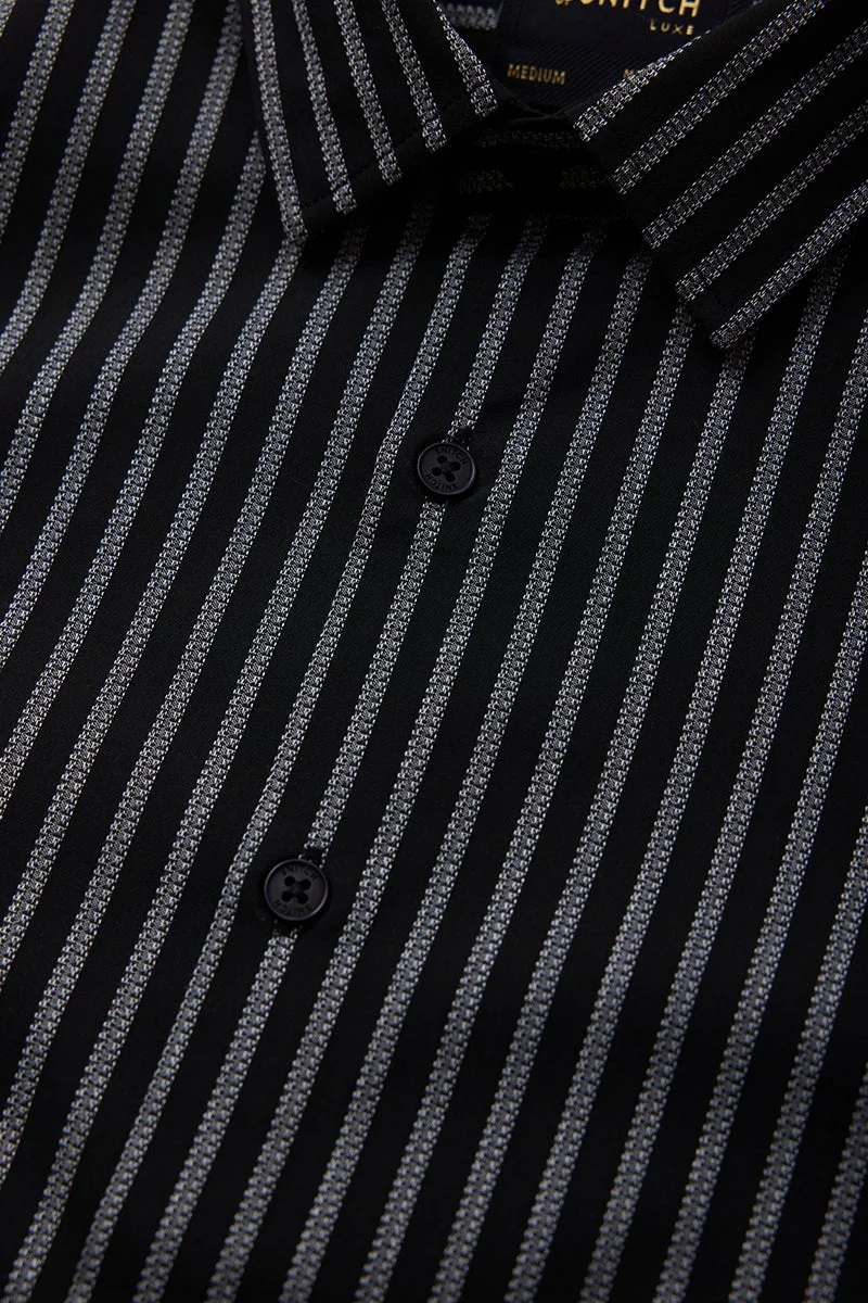 سنيتش Black Striped Long Sleeve Slim Fit Formal Luxe Shirt