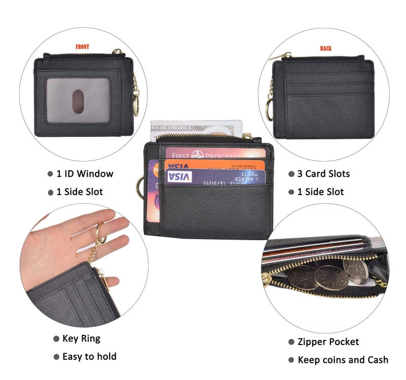 woogwin Slim RFID Credit Card Holder for Women Mini Front Pocket Wallet Purse With Keychain - Image 4