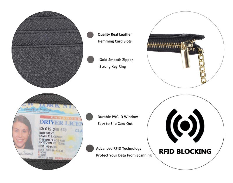 woogwin Slim RFID Credit Card Holder for Women Mini Front Pocket Wallet Purse With Keychain - Image 3