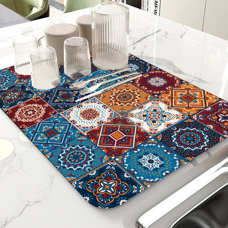 EZYHOME Dish Drying Mat for Kitchen Counter, Heat Resistant Drainer Mats with Non-Slip Rubber Backed, Hide Stain Kitchen Super Absorbent Draining Mat, Easy to Clean Dish Rack Pad (S: 40 * 30cm) - Image 1