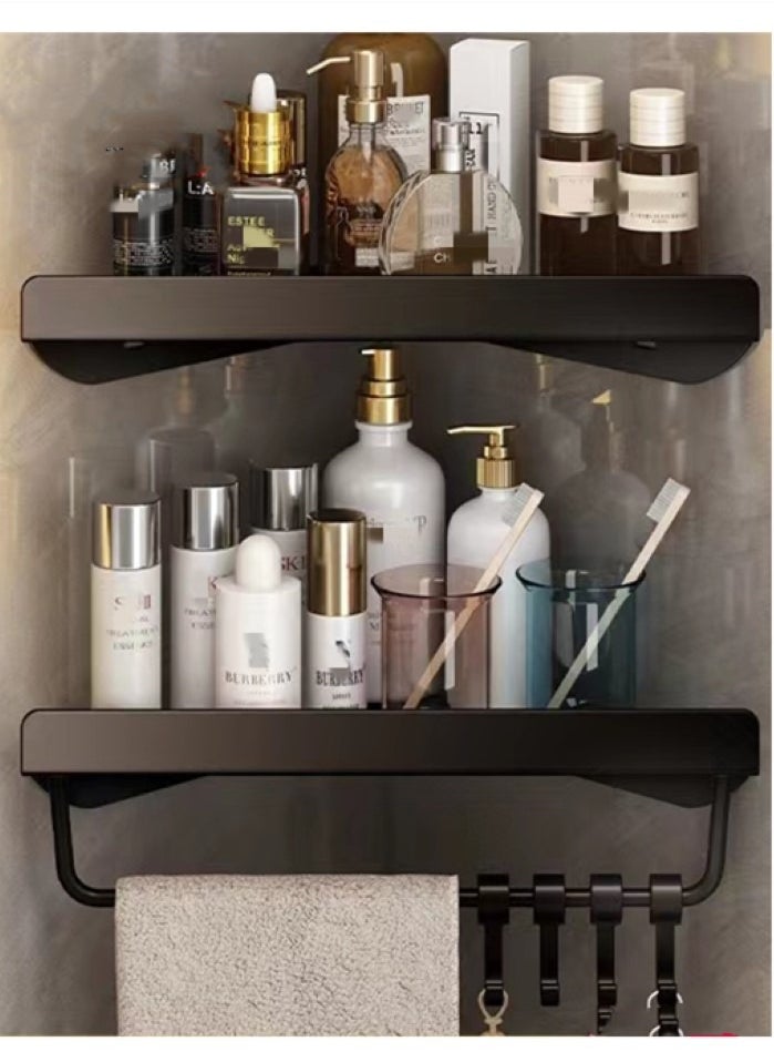 Kutis 2-Pieces Bathroom Shelf Shower Shampoo Soap Organizer Wall Mounts Storage Rack With Towel Rack Black 30.5x23x7.8 cm  - Image 1