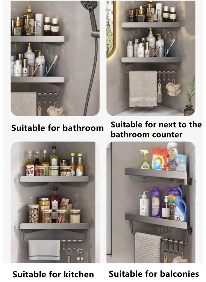 Kutis 2-Pieces Bathroom Shelf Shower Shampoo Soap Organizer Wall Mounts Storage Rack With Towel Rack Black 30.5x23x7.8 cm  - Image 5