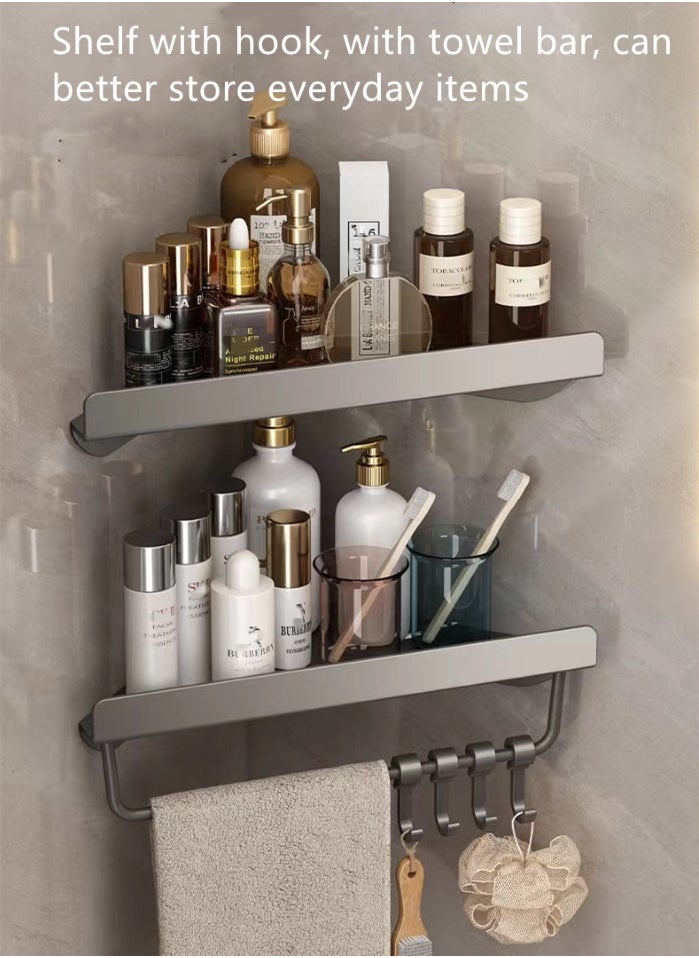 Kutis 2-Pieces Bathroom Shelf Shower Shampoo Soap Organizer Wall Mounts Storage Rack With Towel Rack Black 30.5x23x7.8 cm  - Image 2