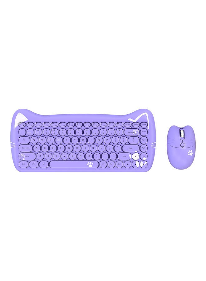 A3060 - Cute Cat Purple PC Wireless Keyboard and Mouse Set USB, Retro Typewriter Round Key caps 65 percent, Small Cordless Aesthetic Mouse, Compatible Mac Laptop Computer for office game Cute Cat Pu - Image 1