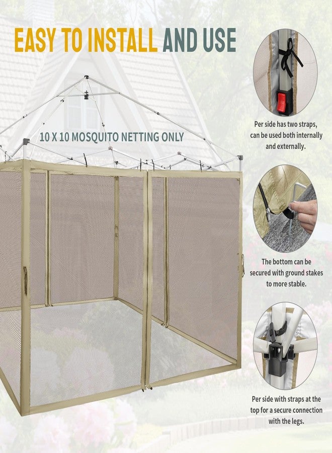 شبكات مظلة CROWN SHADES، عبوة من 4 قطع، مناسبة لخيمة قابلة للطي مقاس 10x10، شبكات خيمة مظلة بدون غطاء وإطار (4 عبوات، كاكي) - Image 3