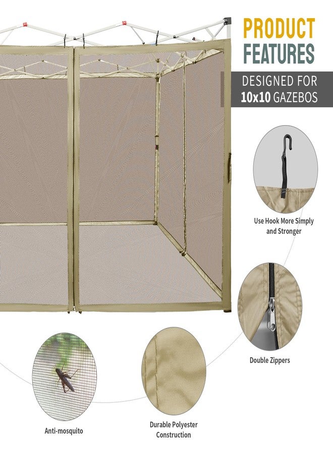 شبكات مظلة CROWN SHADES، عبوة من 4 قطع، مناسبة لخيمة قابلة للطي مقاس 10x10، شبكات خيمة مظلة بدون غطاء وإطار (4 عبوات، كاكي) - Image 5