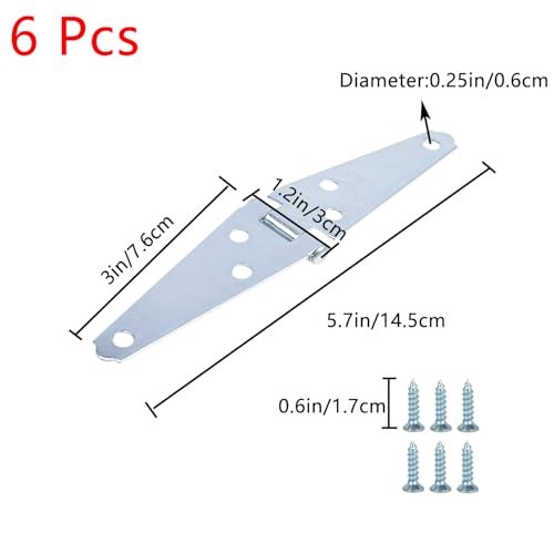 Geesatis 3 inch Strap Hinges Heavy Duty Gate Hinges Cabinet Latch Door Hinge with Mounting ScrewsIronSilver ColorPack of 6 - Image 3