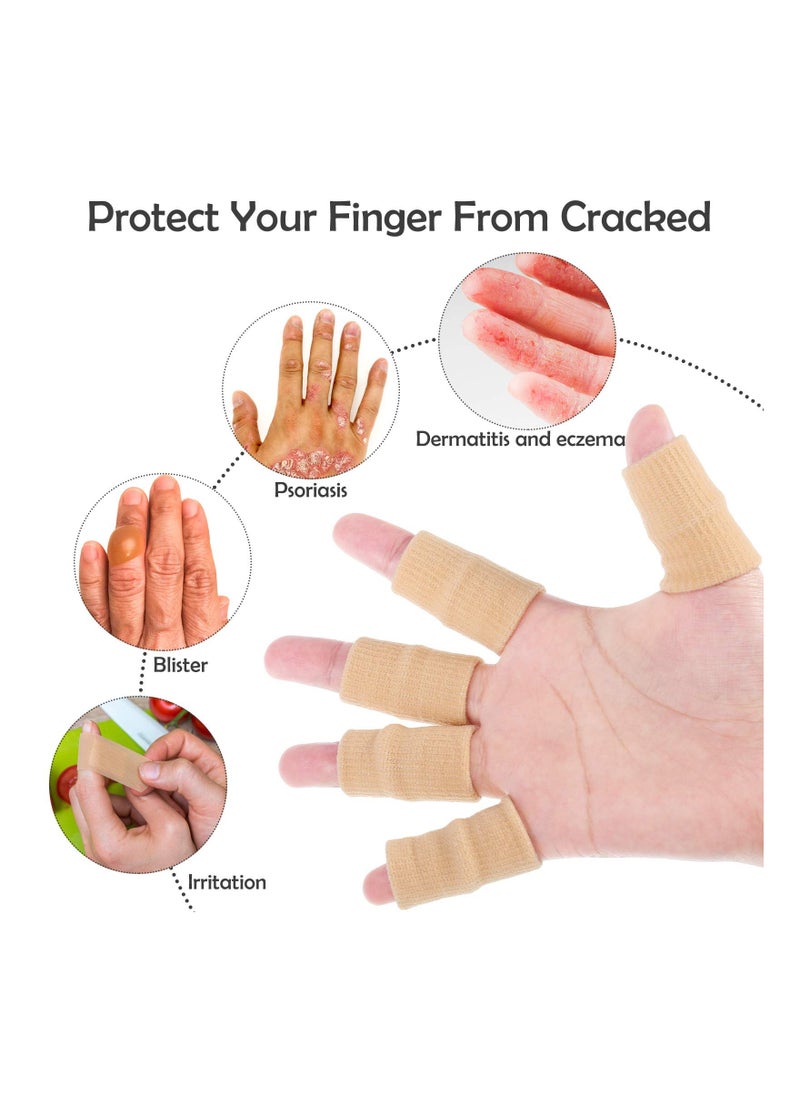 KASTWAVE Finger Sleeves 10PCS Thumb Splint Brace for Triggger Finger Support Breathable Elastic Finger Tape Compression Pression Protector for Reliving Pain Compression Aid for Sports Beige  - Image 3