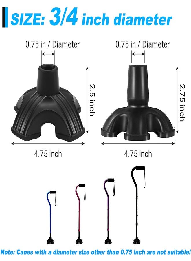 ANCKNE 2 Pack Cane Tips for Stability, 3/4 inch Non-Slip Replacement Cane Tip, Self Standing Cane Base for Most Walking Canes, Walking Sticks, Folding Canes(4 & 6 Prong) - Image 2