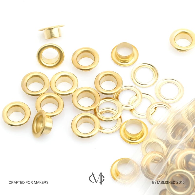 CRAFTMEMORE 3/16" (5MM) Hole Size Metal Grommets Eyelets with Washers for Bead Cores, Clothes, Leather, Canvas (300 Sets, Gold) - Image 1