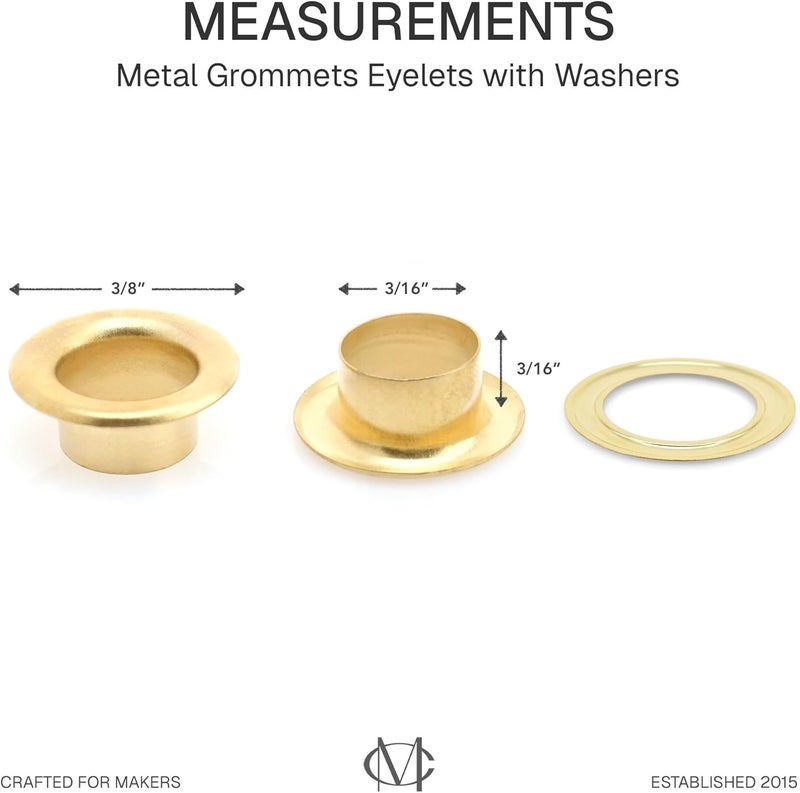 CRAFTMEMORE 3/16" (5MM) Hole Size Metal Grommets Eyelets with Washers for Bead Cores, Clothes, Leather, Canvas (300 Sets, Gold) - Image 4