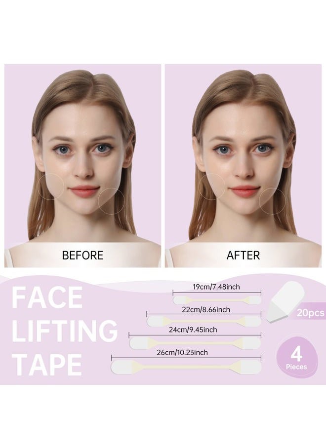 Face Lift Tape, Face Lift Sticker Ultra-thin Invisible Face Tape for Instant Face, V-face Neck and Eye Lift (4pcs Elastic Bands 20pcs Replacement Tapes) - Image 3