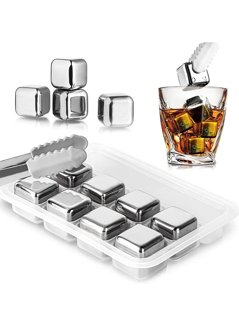 8 Pcs Whiskey Stones, Stainless Steel Ice Cubes, Reusable Beverage Chilling Rocks, Quickly Cool Down Drink, for Scotch, Bourbon, Drinking Gift for Men Dad Husband - Image 1