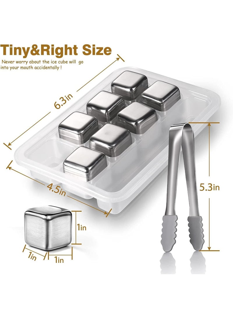 8 Pcs Whiskey Stones, Stainless Steel Ice Cubes, Reusable Beverage Chilling Rocks, Quickly Cool Down Drink, for Scotch, Bourbon, Drinking Gift for Men Dad Husband - Image 2
