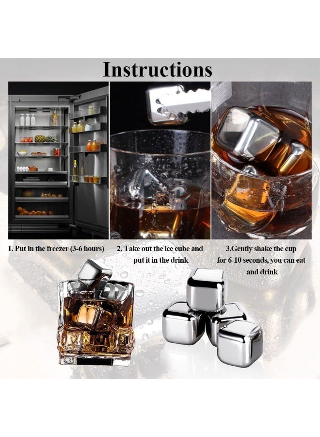 8 Pcs Whiskey Stones, Stainless Steel Ice Cubes, Reusable Beverage Chilling Rocks, Quickly Cool Down Drink, for Scotch, Bourbon, Drinking Gift for Men Dad Husband - Image 4