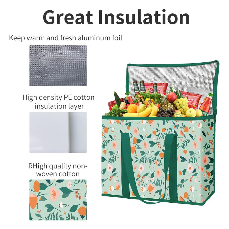 musbus 2-Pack extra Insulated Grocery shopping bag, large Green leaf, kitchen foldable reusable bags groceries,Sturdy zipper,Collapsible,tote,cooler,for transport women,Durable carrier - Image 4