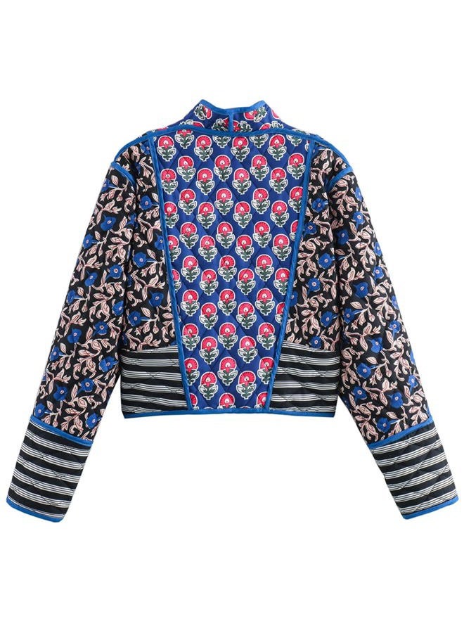 Yimoon Women's Quilted Jacket Lightweight Floral Print Cropped Puffer Coat Short Padded Open Front Winter Outwear(White-XL) - Image 4