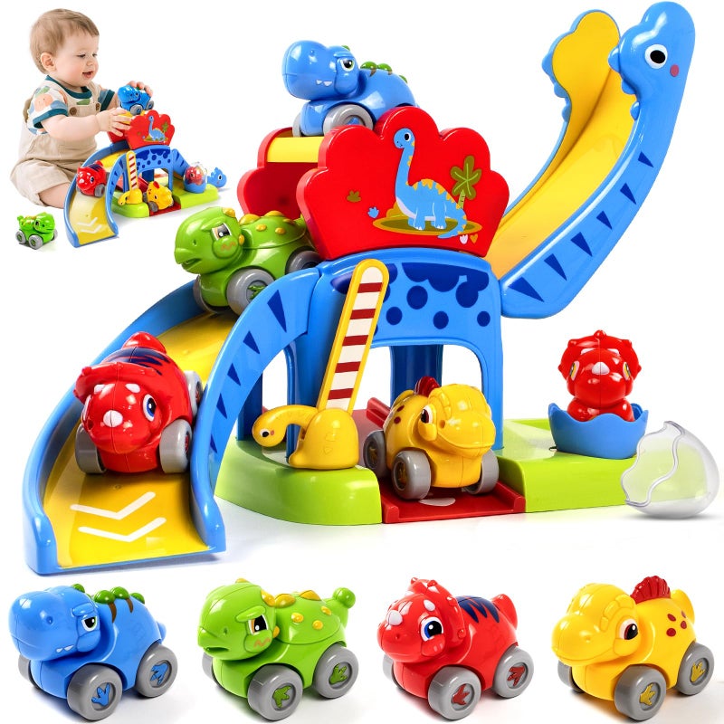 Marstone Toddler Toys 1 2 Year Old Boy Gifts Dinosaur Slide with 4 Animal Cars Educational Baby Toys 1218 Months First 1st Birthday Gifts for Kids Girls Push Car Race Track for Toddlers 13 - Image 2