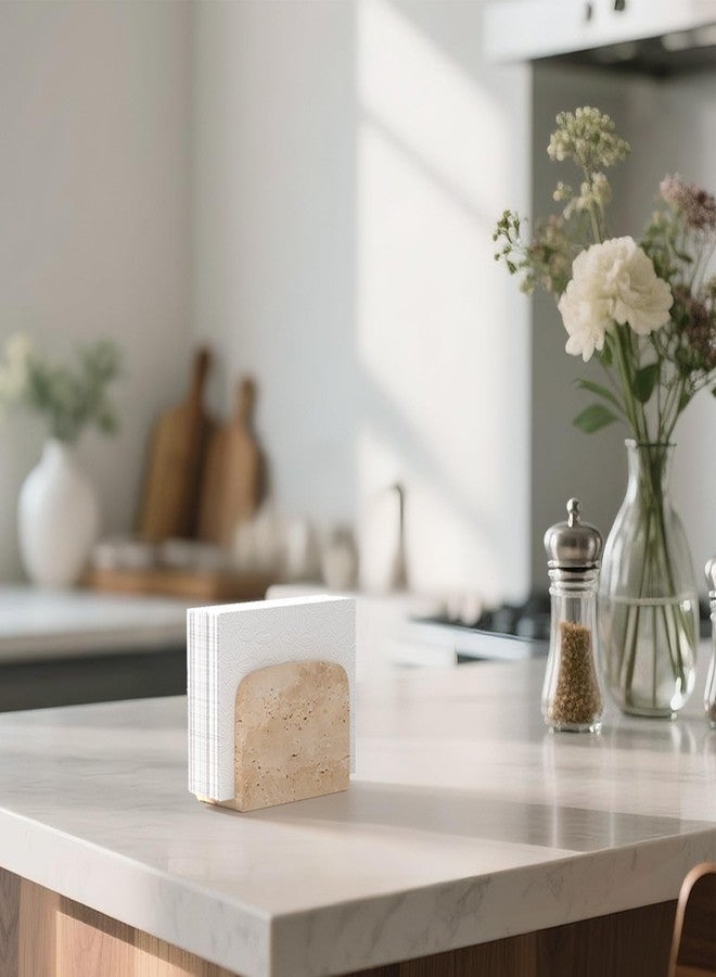 WORHE Travertine Napkin Holder for Table, Natural Stone Standing Napkin Dispenser for Cocktail Tissue & Paper for Dining, Kitchen Countertop Organizer All Dining Room & Home Decor Beige (WH083) - Image 2