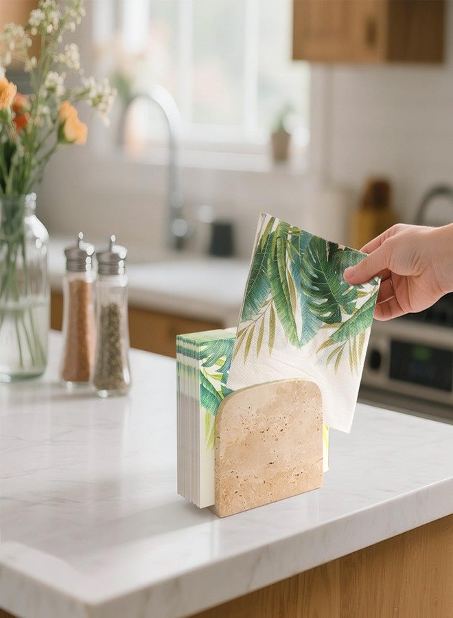 WORHE Travertine Napkin Holder for Table, Natural Stone Standing Napkin Dispenser for Cocktail Tissue & Paper for Dining, Kitchen Countertop Organizer All Dining Room & Home Decor Beige (WH083) - Image 4