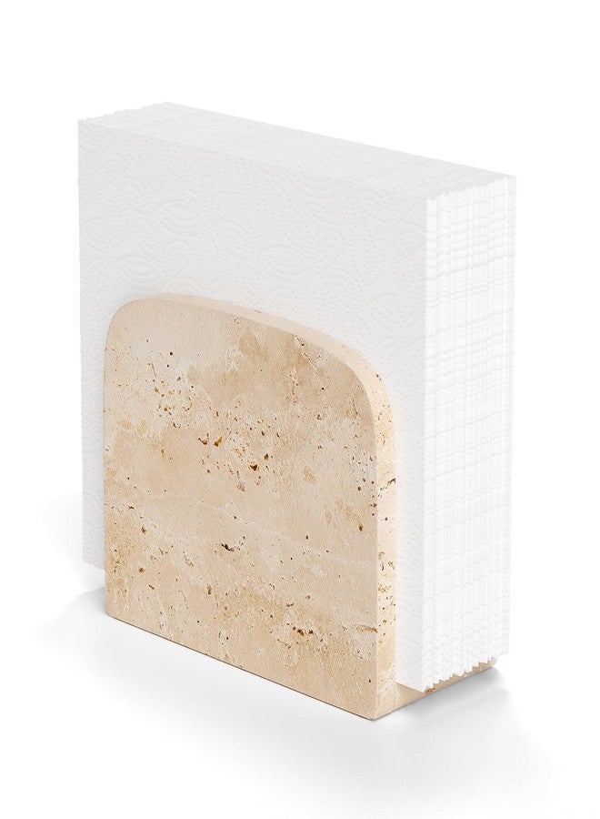 WORHE Travertine Napkin Holder for Table, Natural Stone Standing Napkin Dispenser for Cocktail Tissue & Paper for Dining, Kitchen Countertop Organizer All Dining Room & Home Decor Beige (WH083) - Image 1