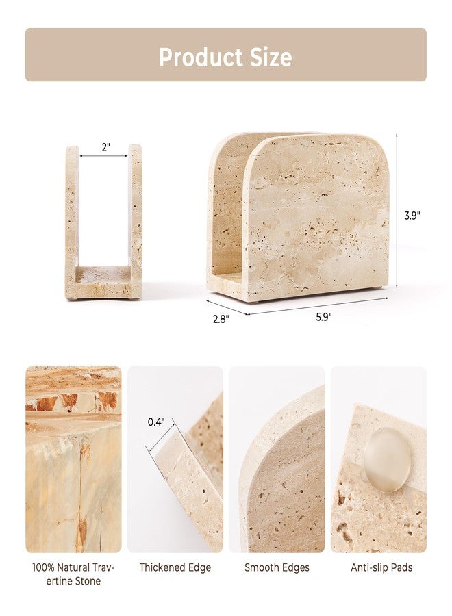 WORHE Travertine Napkin Holder for Table, Natural Stone Standing Napkin Dispenser for Cocktail Tissue & Paper for Dining, Kitchen Countertop Organizer All Dining Room & Home Decor Beige (WH083) - Image 3