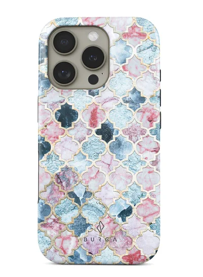BURGA Luxury Styled Glitter iPhone 16 Pro Case Compatible with Double Layer Silicone Protective Case Pink Beach