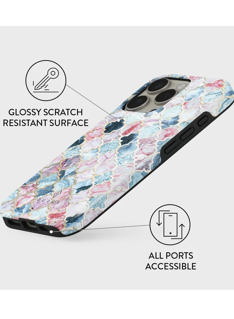 BURGA Luxury Styled Glitter iPhone 16 Pro Case Compatible with Double Layer Silicone Protective Case Pink Beach