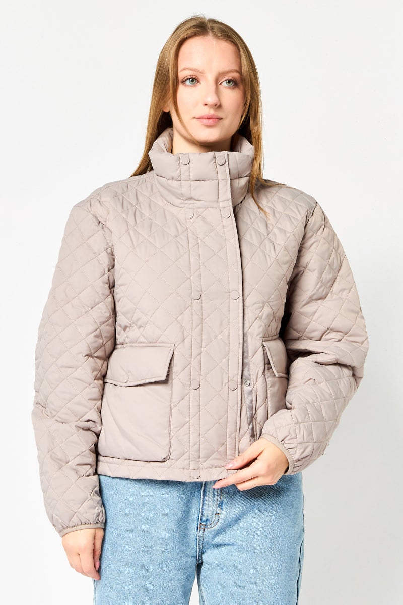 Andrew Marc Women Quilted Puffer Jacket, Taupe - Image 1