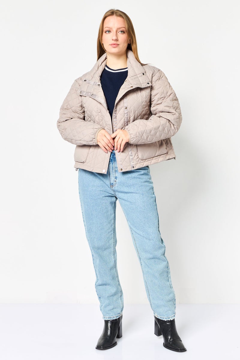 Andrew Marc Women Quilted Puffer Jacket, Taupe - Image 2