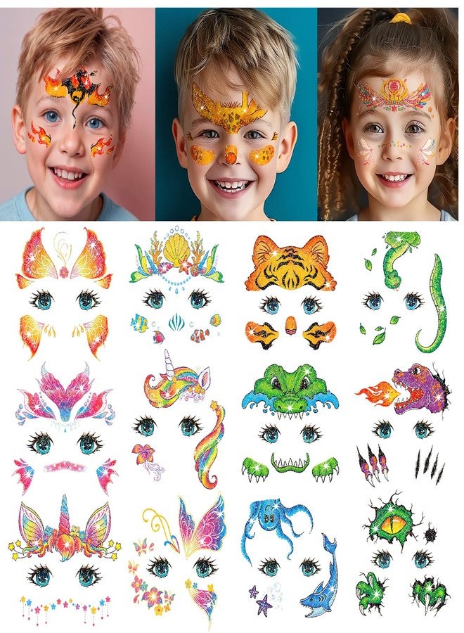 Leesgel 24 Sheets Glitter Face Tattoos for Kids - Face Paint Tattoos for Boys Girls Birthday, Party Favors, Prizes for Kids Classroom, Trick or Treat, Goodie Bag Stuffers, Stocking Stuffers and Gifts - Image 1