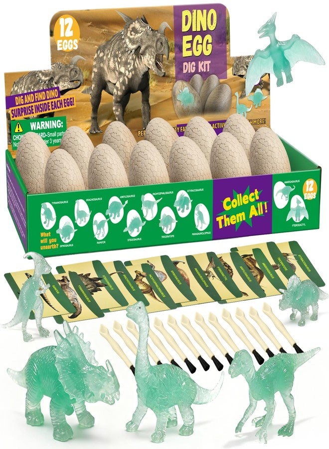 VICHTOP Dinosaur Egg Excavation Dig Kit for Kids - 12Pack Easter Basket Stuffers, Glow in The Dark Dino Easter Eggs, Dinosaur Toys Easter Gift for 3 4 5 6 7 8 Year Old - Image 1