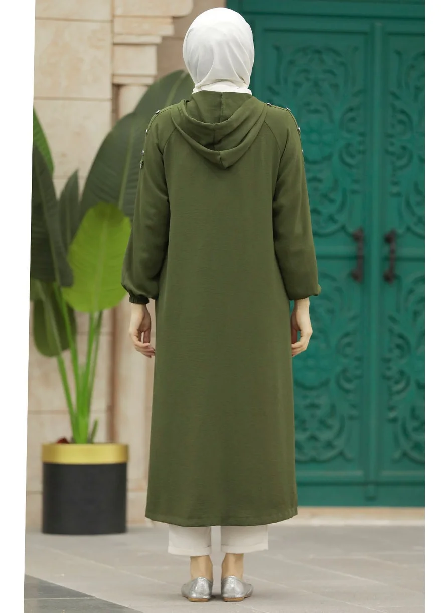 Neva Style - Hooded Khaki Hijab Coat 511HK