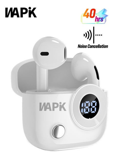 Korean Brand True Wireless Earbuds R6, Bluetooth 5.4 In-Ear Headphones, Wireless Earphones, 40H Playtime, 10Min Fast Charge, ENC 4-Mic Clear Calls, Touch Control, IPX6 Waterproof, Immersive Sound, Lightweight – White