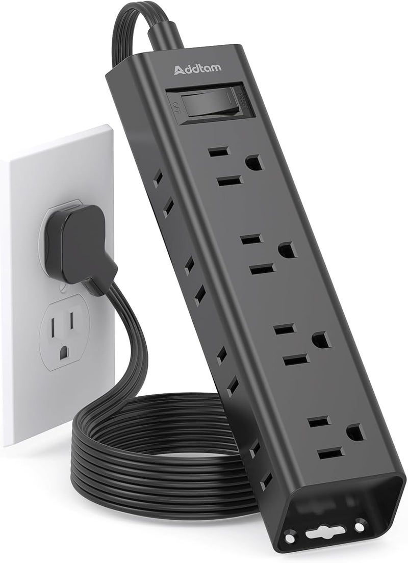 Addtam Extension Cord Flat Wall Plug - Surge Protector Power Strip with 12 Outlets, 5ft, Outlet Extender with Multiple Outlets, Wall Mount, Desk Charging Station for Home Office Dorm Room Essentials, Black - Image 1