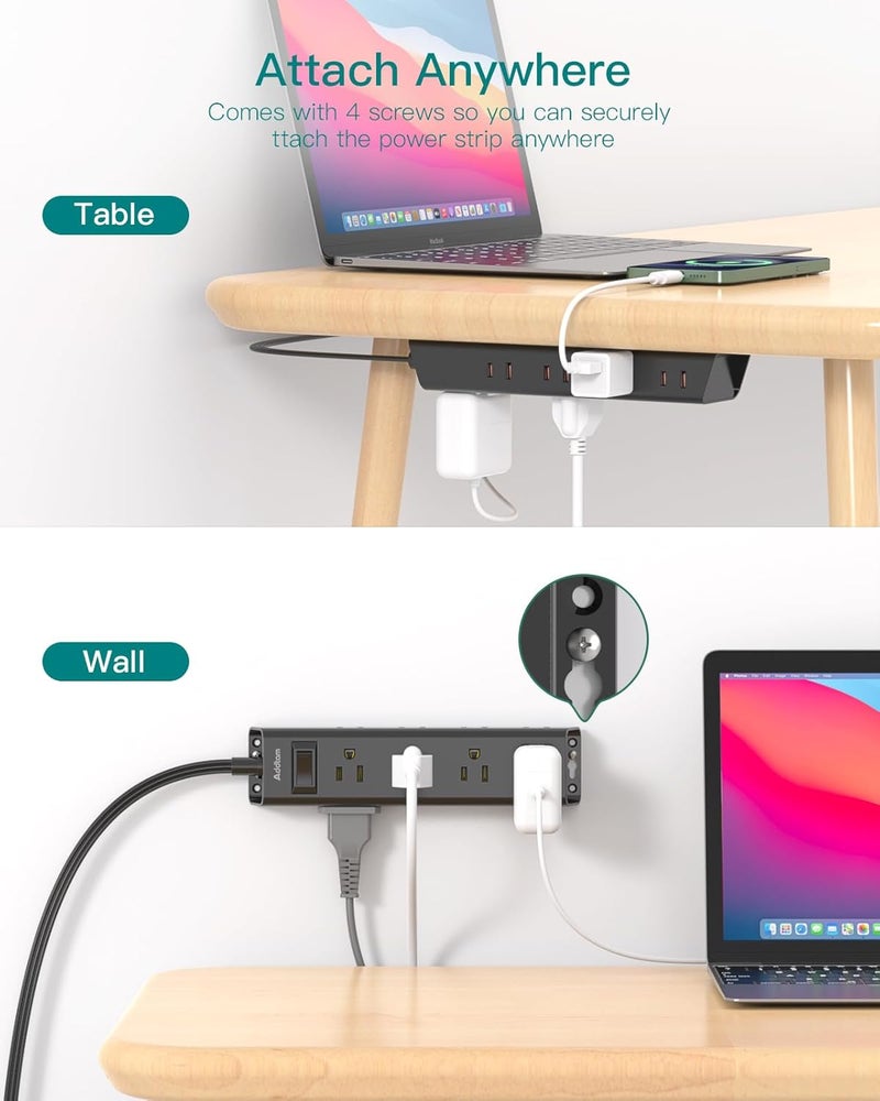 Addtam Extension Cord Flat Wall Plug - Surge Protector Power Strip with 12 Outlets, 5ft, Outlet Extender with Multiple Outlets, Wall Mount, Desk Charging Station for Home Office Dorm Room Essentials, Black - Image 4