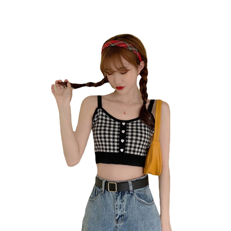 Girl Vintage Plaid Camisole Women'S Design Sense Niche Outfit Short Navel-Exposed All-Match Top - Image 5