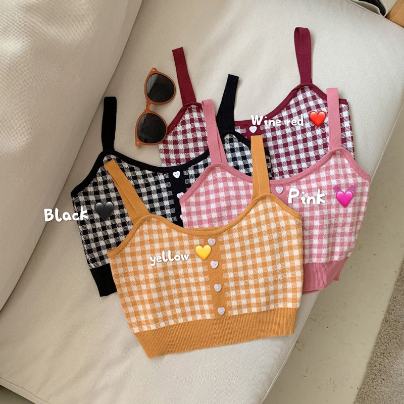 Girl Vintage Plaid Camisole Women'S Design Sense Niche Outfit Short Navel-Exposed All-Match Top - Image 4