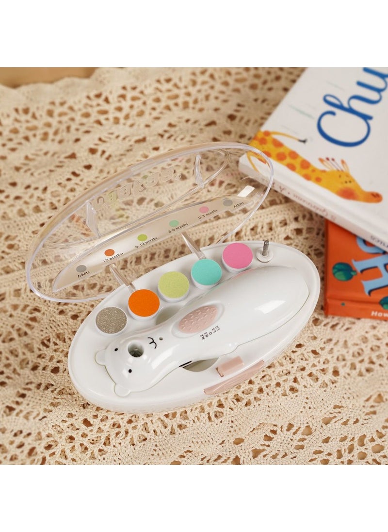 haakaa - Baby Rechargeable Nail Trimmer Electric With LED Light, Additional Replacement Heads And Charging Cable, Bear Design - Image 1