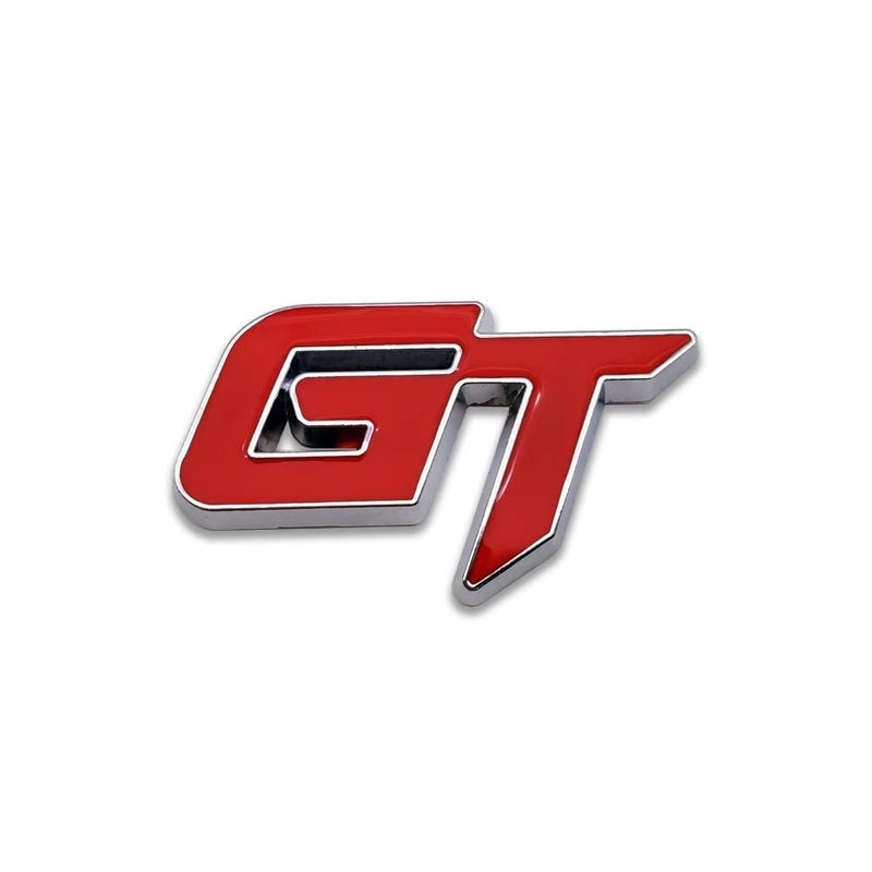 AUTO MT شعار معدني للسيارة والدراجة واللابتوب - شارة ثلاثية الأبعاد لسباق السيارات - ملصق رياضي عالمي - ملصق جولة كبيرة (شعار GT، كروم أحمر)  - Image 1