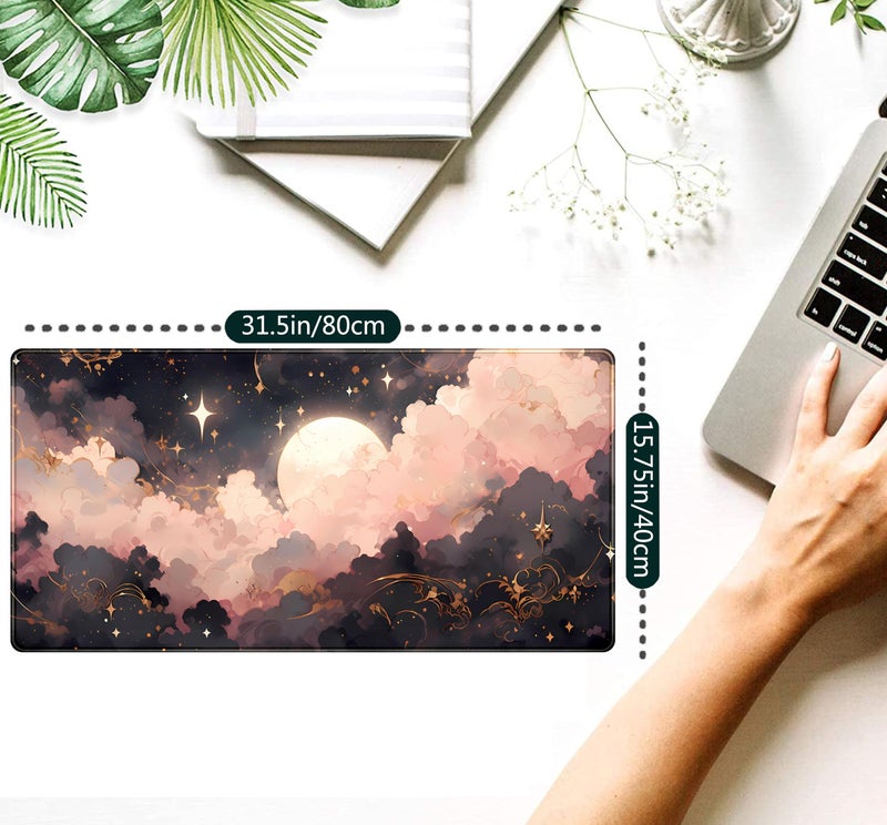 Mechanical Cattle Pink Black Clouds Desk Mat XXL Large Extended Gaming Mouse Pad Celestial Mousepad with Stitched Edges, Office Desktop Decor Desk Pad Computer Mat, Laptop Keyboard and Mouse Mat, 31.5x15.75 in - Image 2