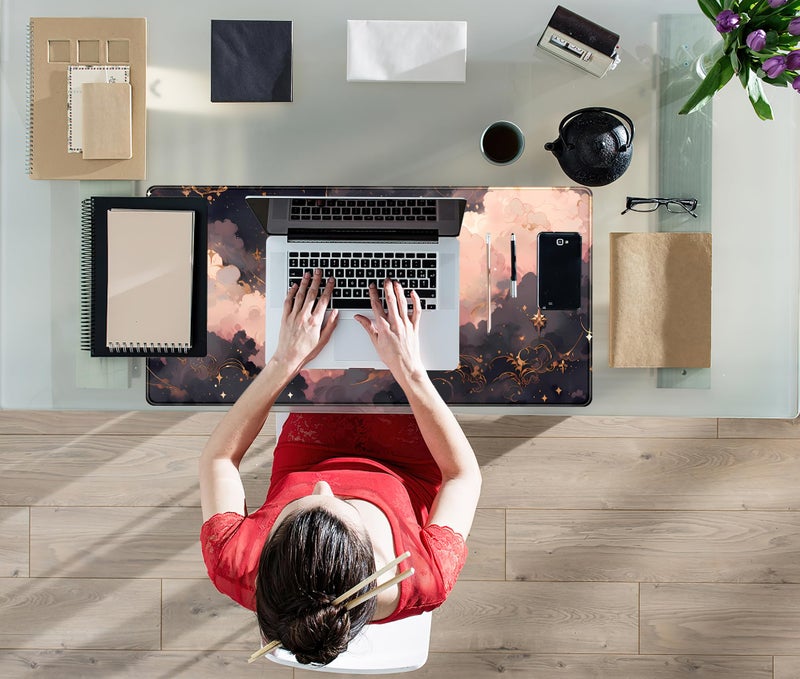 Mechanical Cattle Pink Black Clouds Desk Mat XXL Large Extended Gaming Mouse Pad Celestial Mousepad with Stitched Edges, Office Desktop Decor Desk Pad Computer Mat, Laptop Keyboard and Mouse Mat, 31.5x15.75 in - Image 4